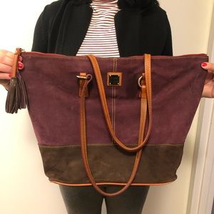D&B Large Tote. Plum suede w/brown leather bottom.